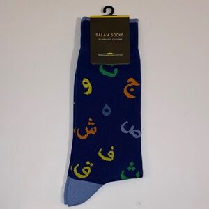 NWT Salam Adult Socks in a Colorful Arabic Alphabet Pattern of Blue Yellow
